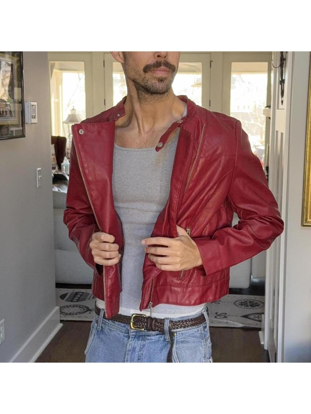 🧥 Women’s Red Faux Leather Moto Jacket — Dollhouse NYC